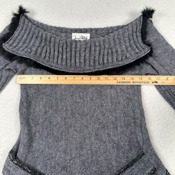 Joseph Ribkoff Alpaca Wool Blend Sweater Sz 10 Off-Shoulder Gray Black Belted - Picture 6 of 12